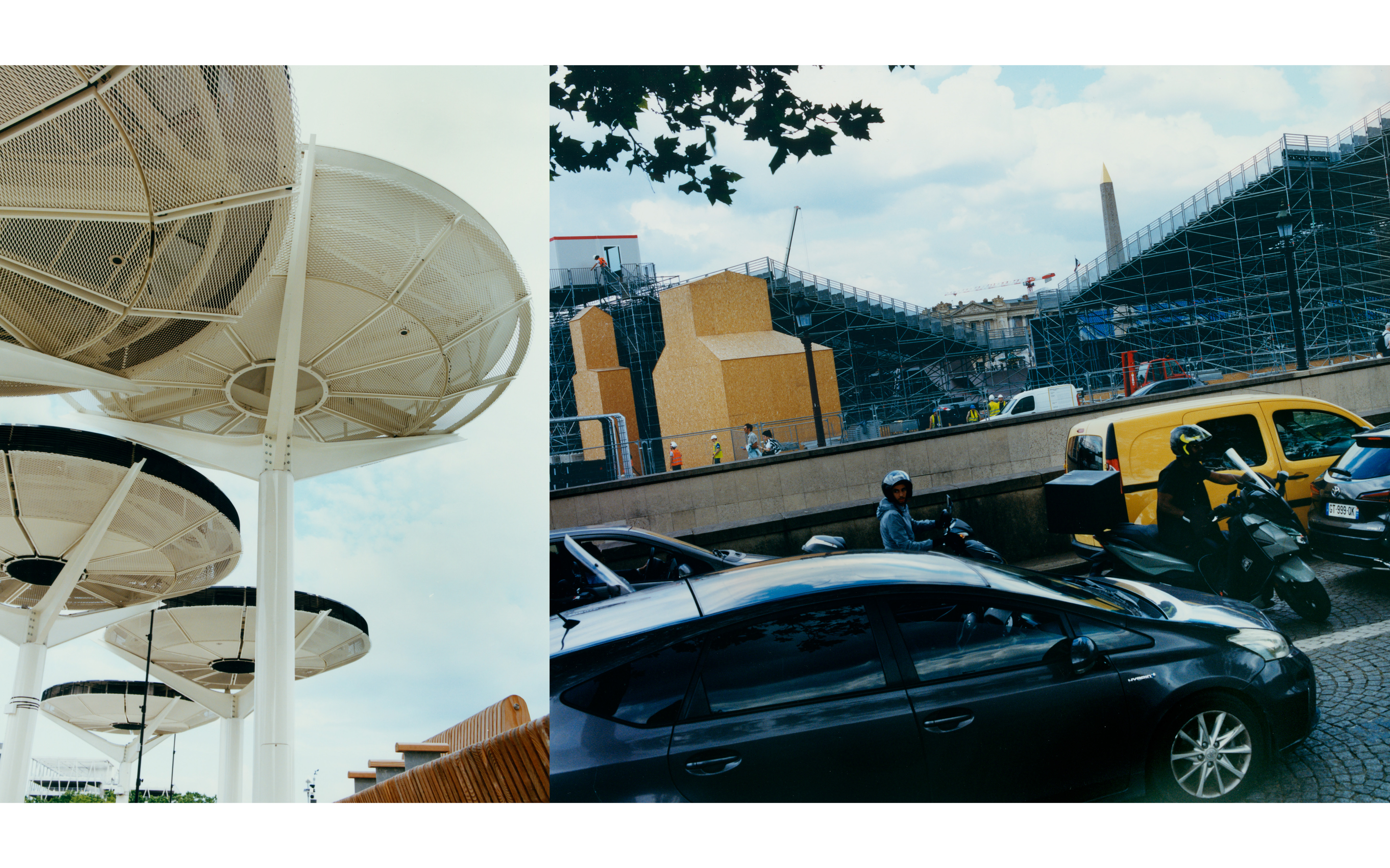 Left : Air Puriying structures at *Village des Athlètes*, Sain Ouen 
Right : Concorde Urban Park - © Maciek Pożoga