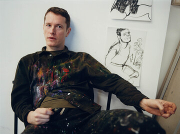 Studio visit with painter Alex Foxton in Paris. We had an interesting chat about how to make it was an artist nowadays, you might first have to conform to the norms by doing something else (lucrative) before you can start getting closer to freedom. - © Maciek Pożoga