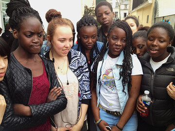 My pupils taking a look at the journal we worked on together during a term at Daniel Mayer secondary school (Paris XVIIIème). This was part of a program conducted by *La Fabrique du Regard (Le BAL).* - © Maciek Pożoga