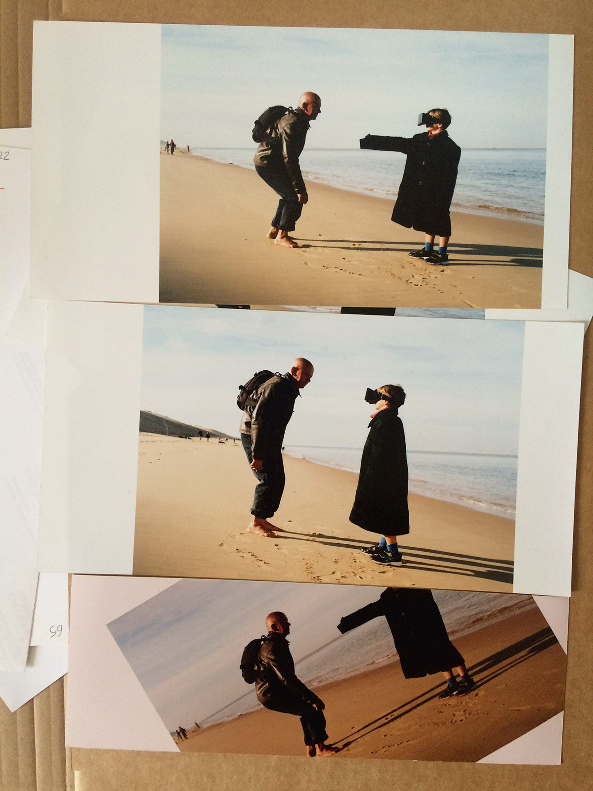 My father, Tatus, and my little brother fooling around with reality on the Dune du Pilat beach, published in an editorial for* M le Monde*. *{Styling by Anna Schiffel. Photo assistant : François Briens}* - © Maciek Pożoga