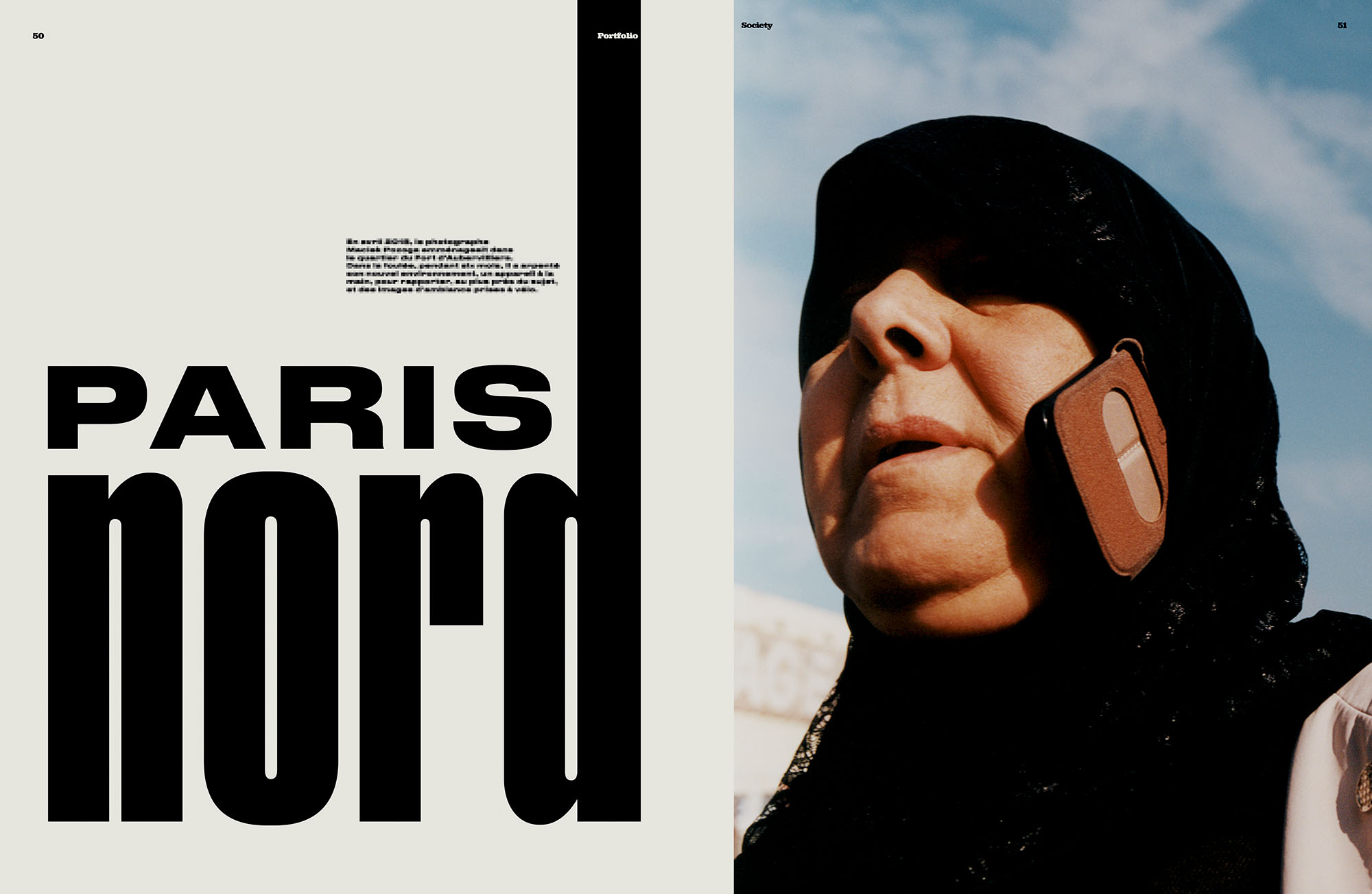 A ten-page portfolio published in *Society magazine*. All images are from my recent project *Paris Nord*. Full project visible in the *Studies* section of this website. - © Maciek Pożoga